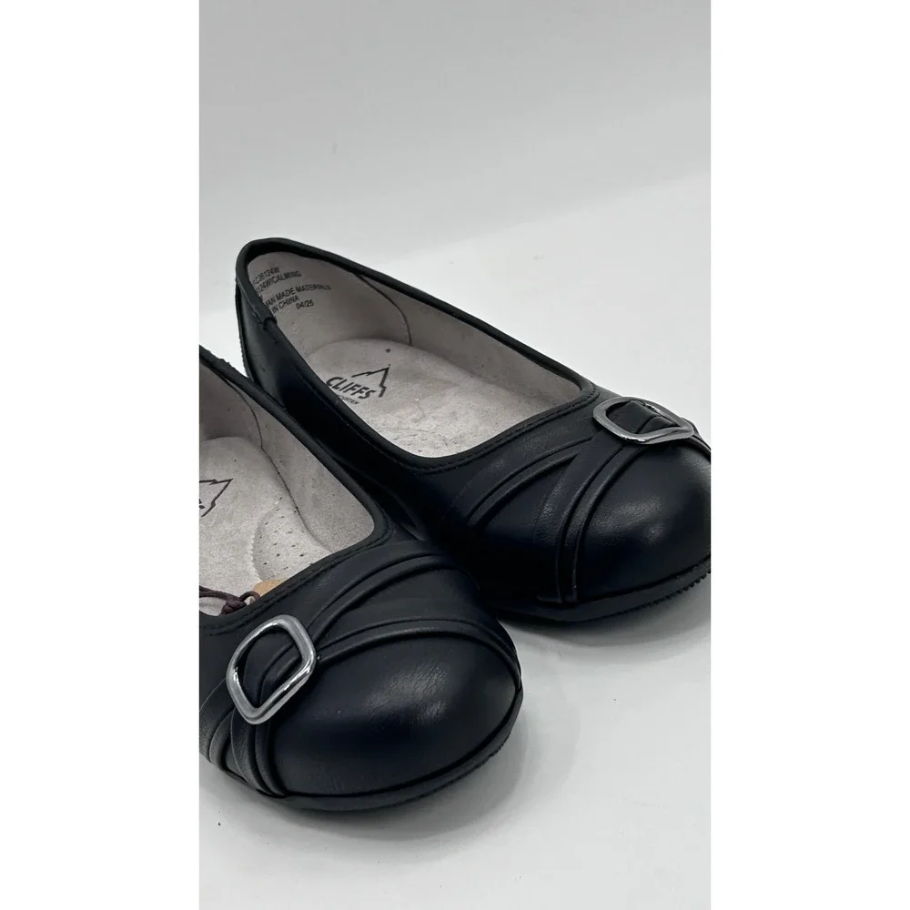 Cliffs White Mountain Calming Black Wide Width Buckle Ballet Flats Size 8.5W NWT